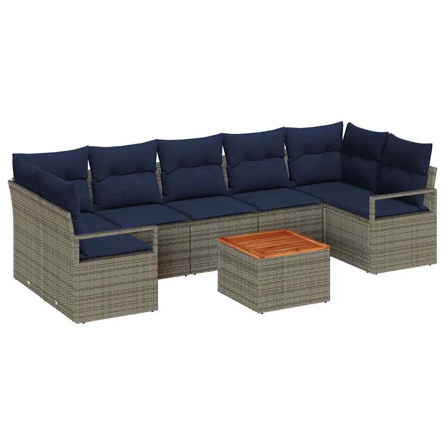 Ensemble de canapé de jardin avec coussin 8 pcs Gris polyrotin - 2