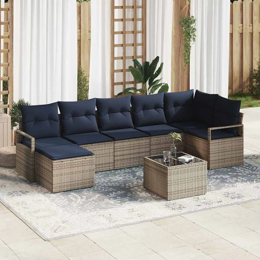 Ensemble de Canapés avec coussin 8 pcs Gris polyrotin
