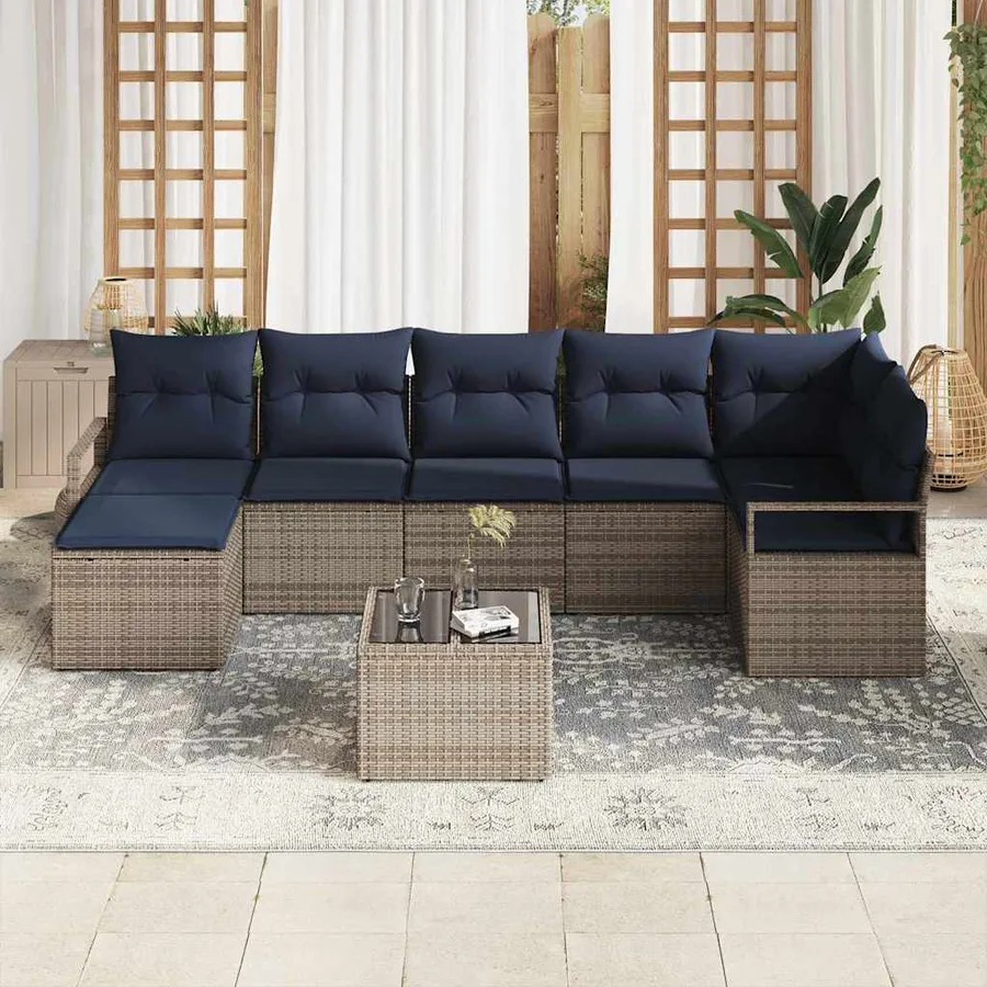 Ensemble de Canapés avec coussin 8 pcs Gris polyrotin - 3