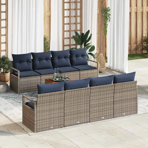 Ensemble de canapé de jardin avec coussin 9 pcs Gris polyrotin