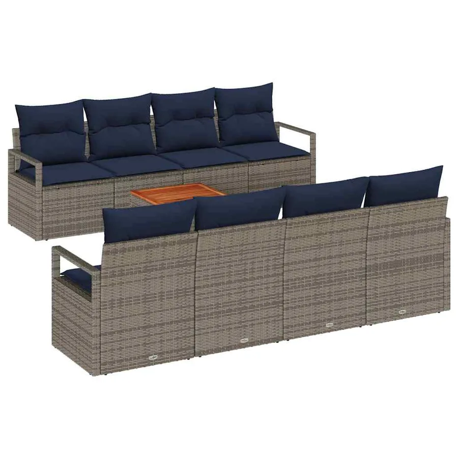 Ensemble de canapé de jardin avec coussin 9 pcs Gris polyrotin - 2