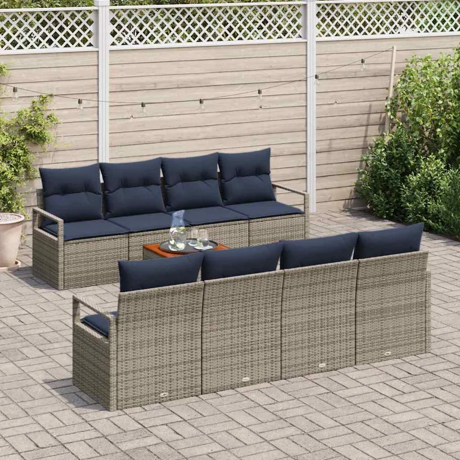Ensemble de canapé de jardin avec coussin 9 pcs Gris polyrotin - 3