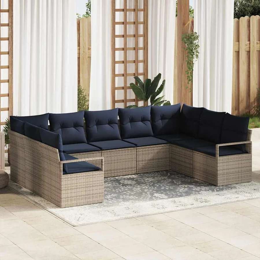 Ensemble de Canapés avec coussin 7 pcs Gris polyrotin