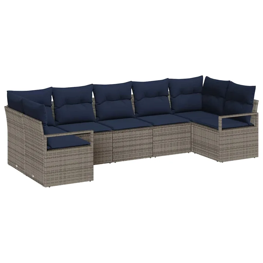 Ensemble de Canapés avec coussin 7 pcs Gris polyrotin - 2