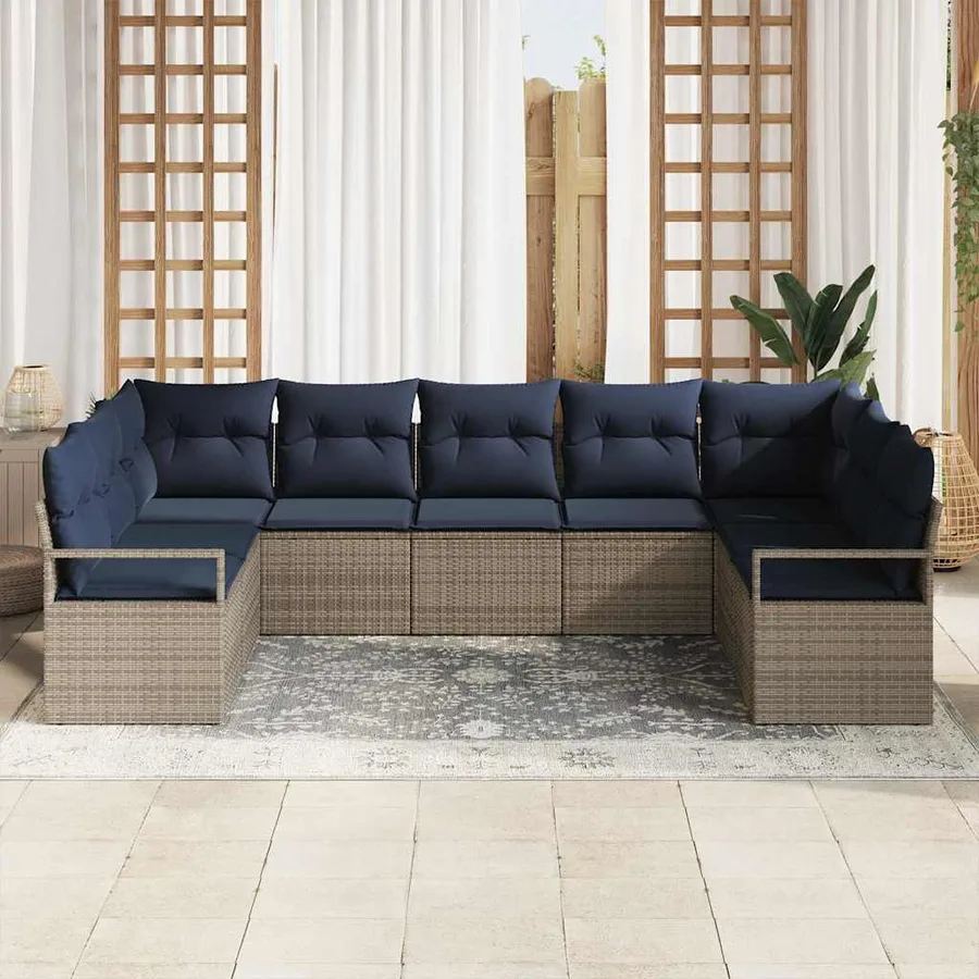 Ensemble de Canapés avec coussin 7 pcs Gris polyrotin - 3
