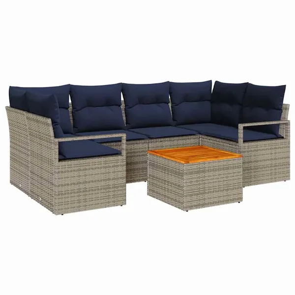 Ensemble de canapé de jardin avec coussin 7 pcs Gris polyrotin