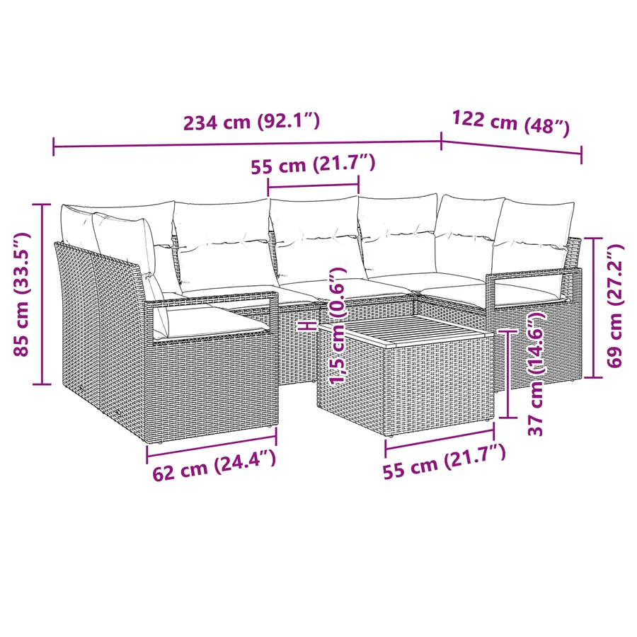 Ensemble de canapé de jardin avec coussin 7 pcs Gris polyrotin - 5
