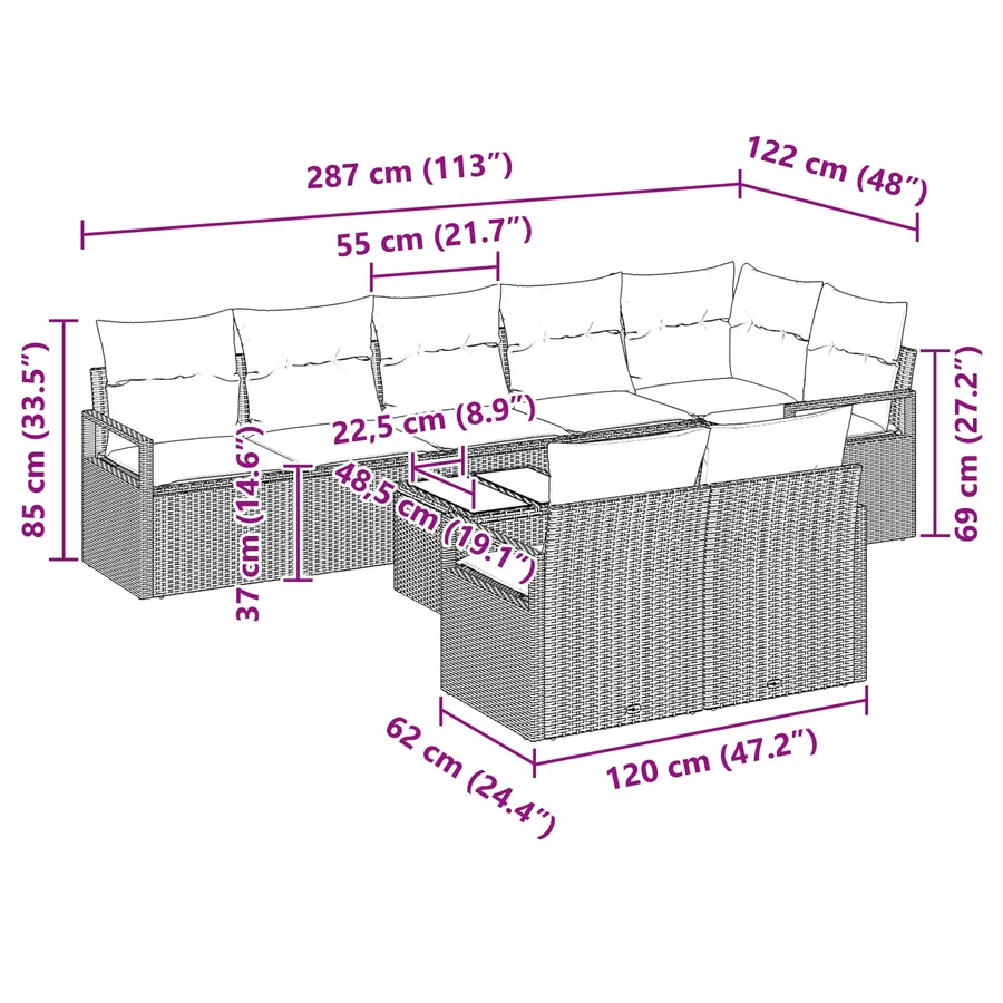Ensemble de Canapés 9 pcs Gris polyrotin - 9