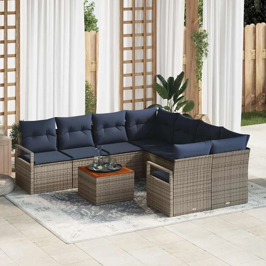 Ensemble de canapé de jardin avec coussin 9 pcs Gris polyrotin