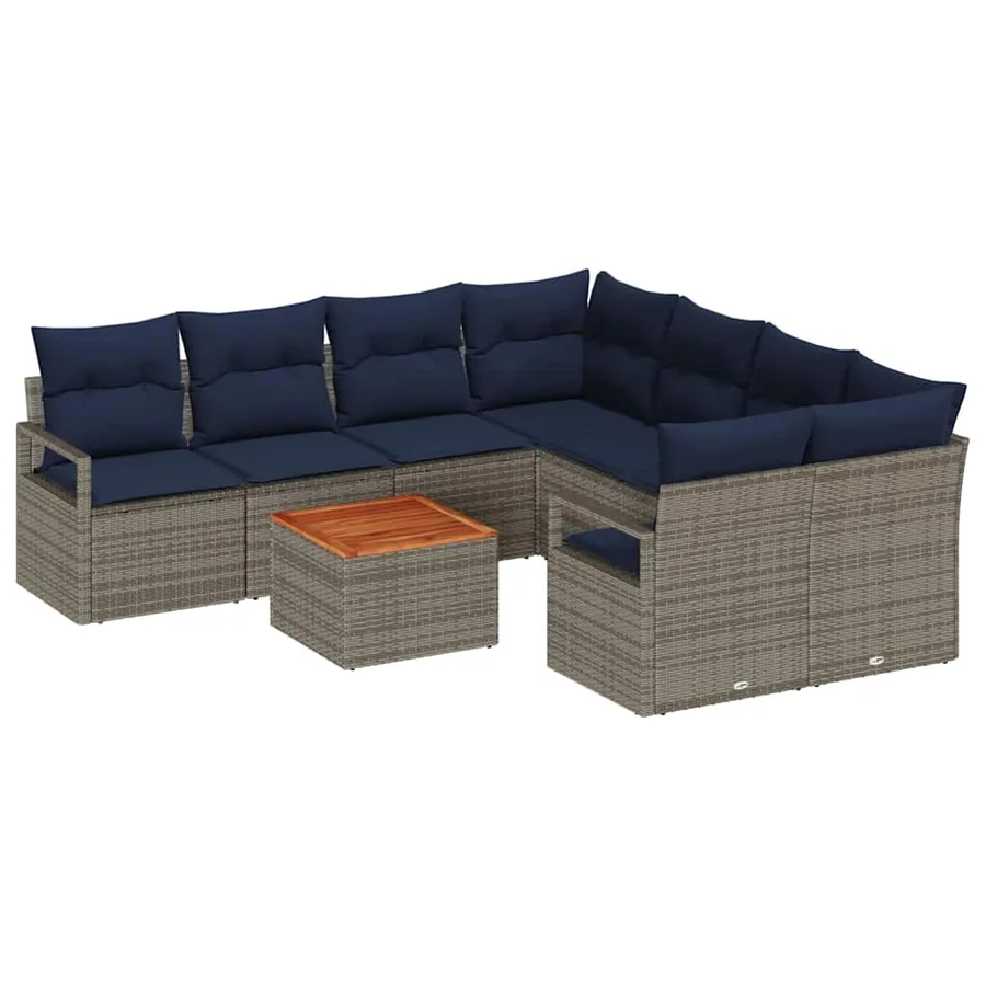 Ensemble de canapé de jardin avec coussin 9 pcs Gris polyrotin - 2