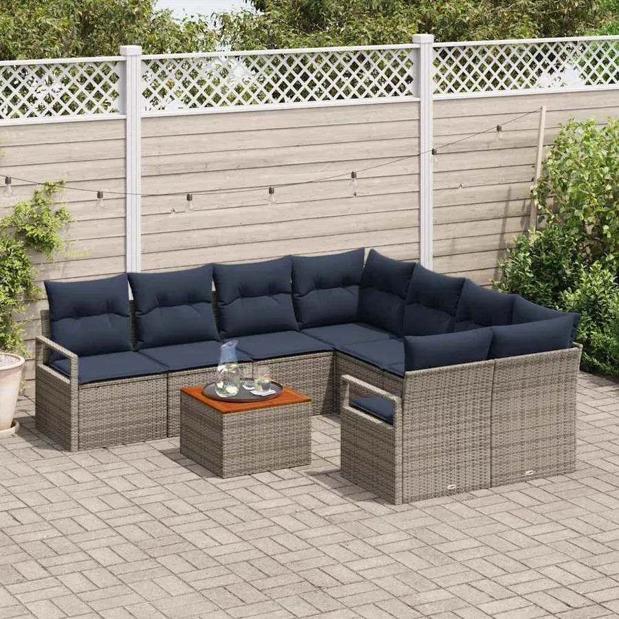 Ensemble de canapé de jardin avec coussin 9 pcs Gris polyrotin - 3