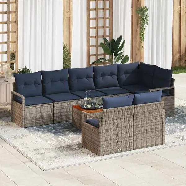 Ensemble de canapé de jardin avec coussin 9 pcs Gris polyrotin