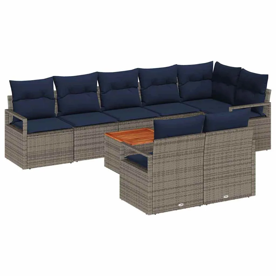 Ensemble de canapé de jardin avec coussin 9 pcs Gris polyrotin - 2