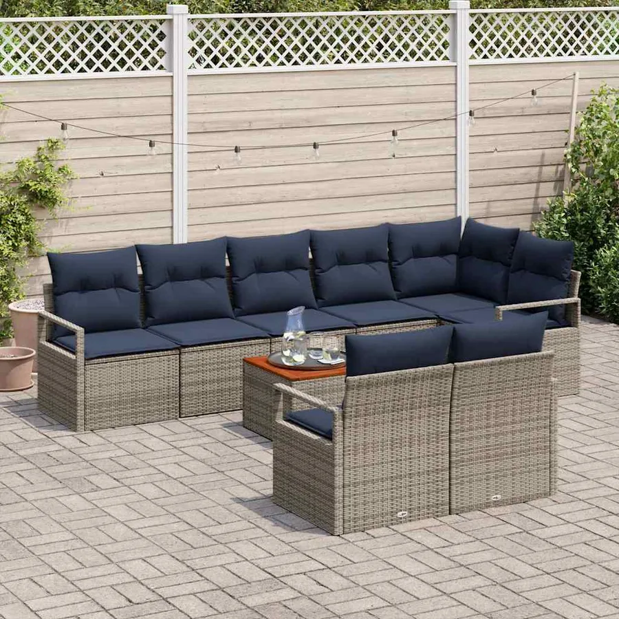 Ensemble de canapé de jardin avec coussin 9 pcs Gris polyrotin - 3