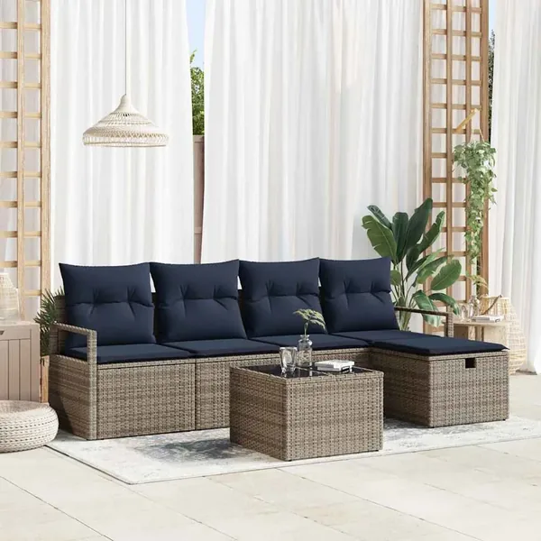 Ensemble de Canapés avec coussin Gris et marine polyrotin