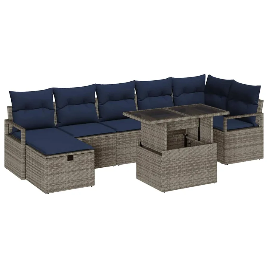 Ensemble de canapé de jardin avec coussin 8 pcs Gris Poly rotin - 2