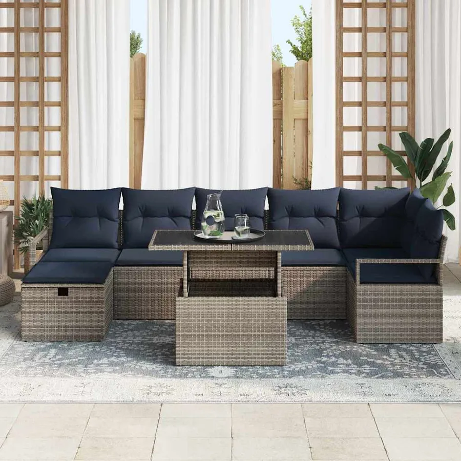 Ensemble de canapé de jardin avec coussin 8 pcs Gris Poly rotin - 3
