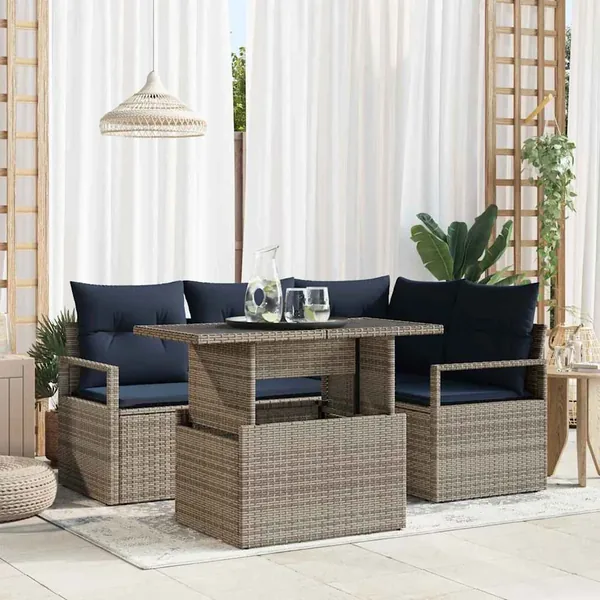 Ensemble de canapé de jardin 5 pcs Gris et bleu marine