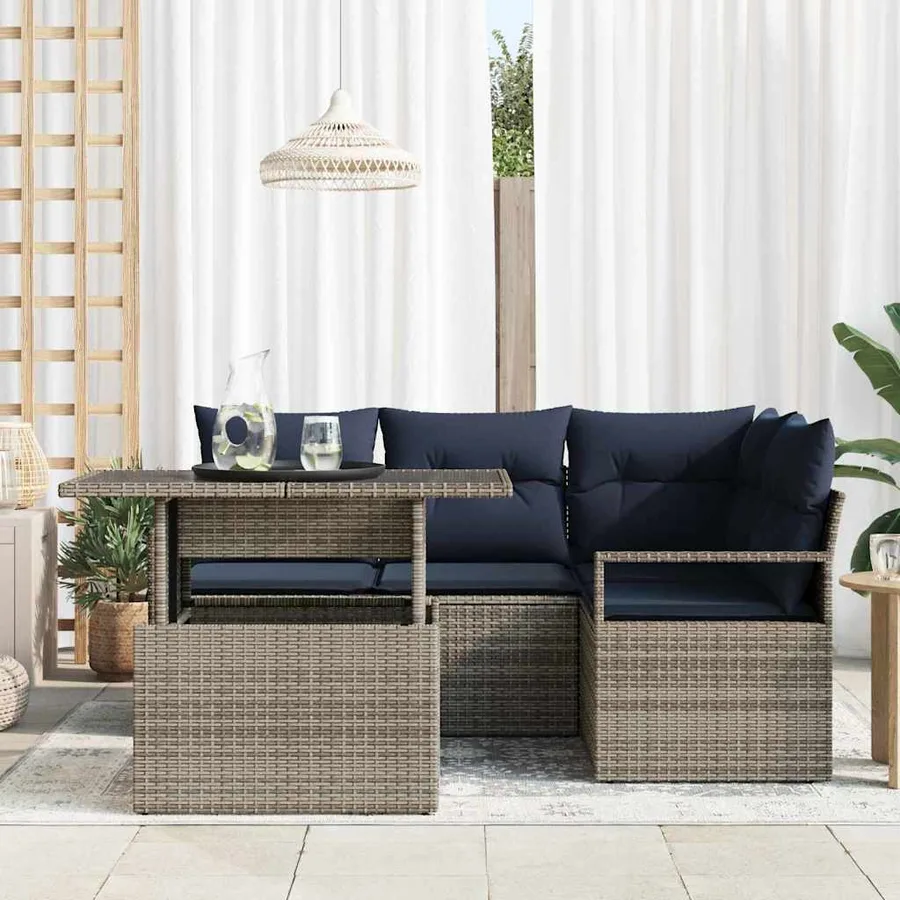 Ensemble de canapé de jardin 5 pcs Gris et bleu marine - 3
