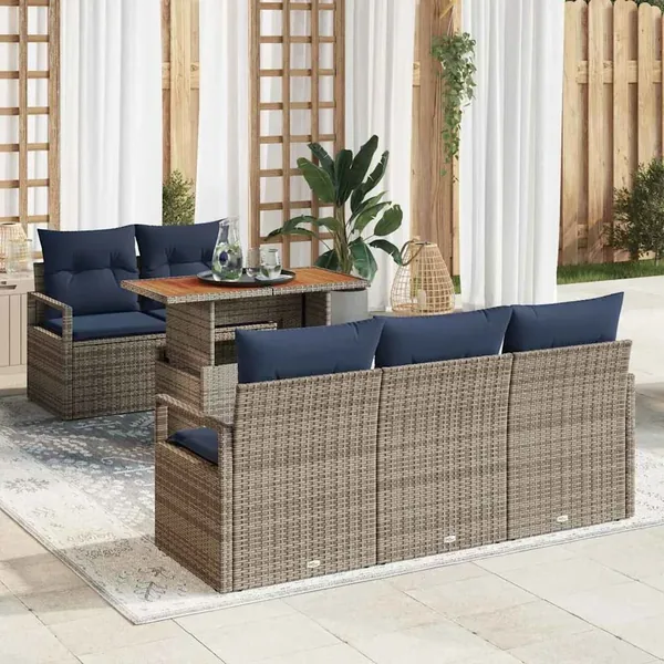 Ensemble de canapé de jardin 6 pcs gris et bleu marine