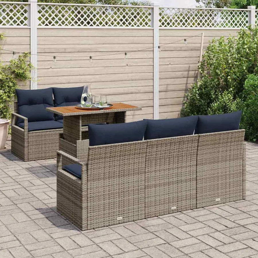 Ensemble de canapé de jardin 6 pcs gris et bleu marine - 3