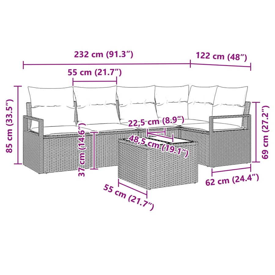 Ensemble de Canapés 6 pcs Gris polyrotin - 5