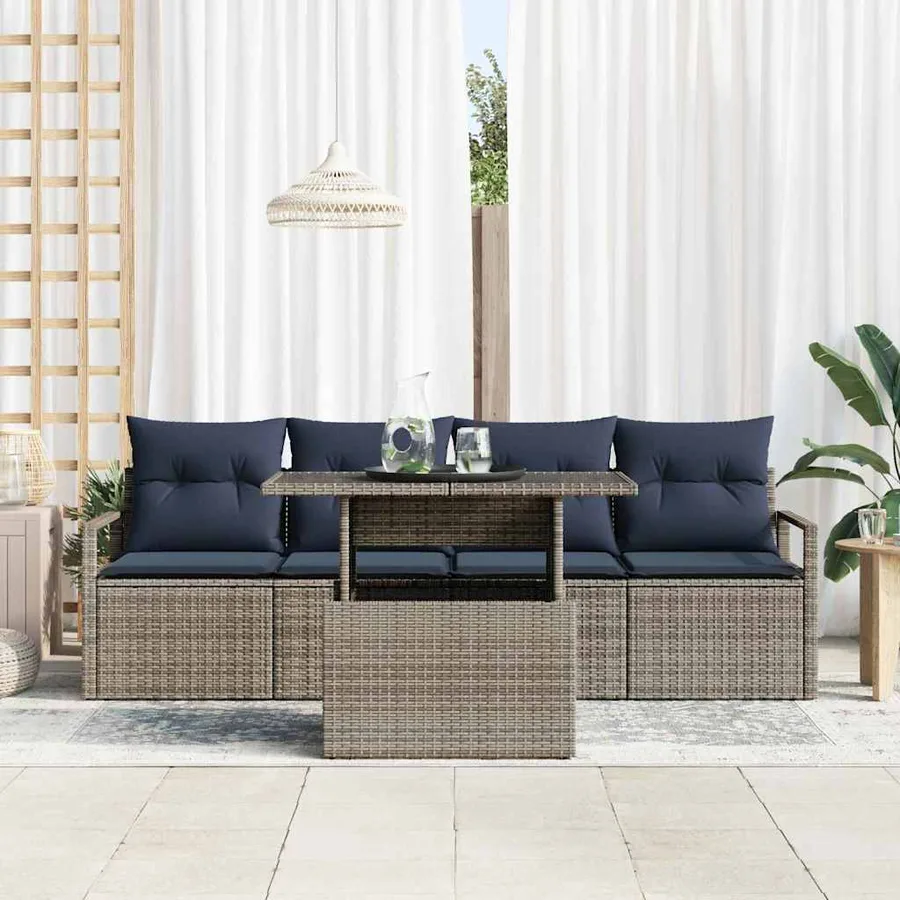 Ensemble de canapé de jardin avec stockage 5 pcs Gris polyrotin - 3