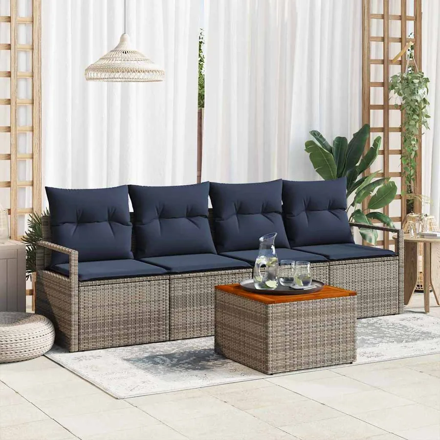 Ensemble de canapé de jardin avec coussin 5 pcs Gris polyrotin