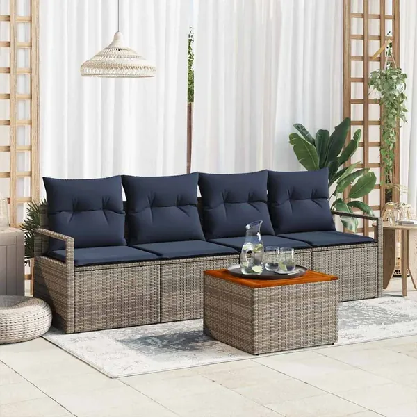 Ensemble de canapé de jardin avec coussin 5 pcs Gris polyrotin