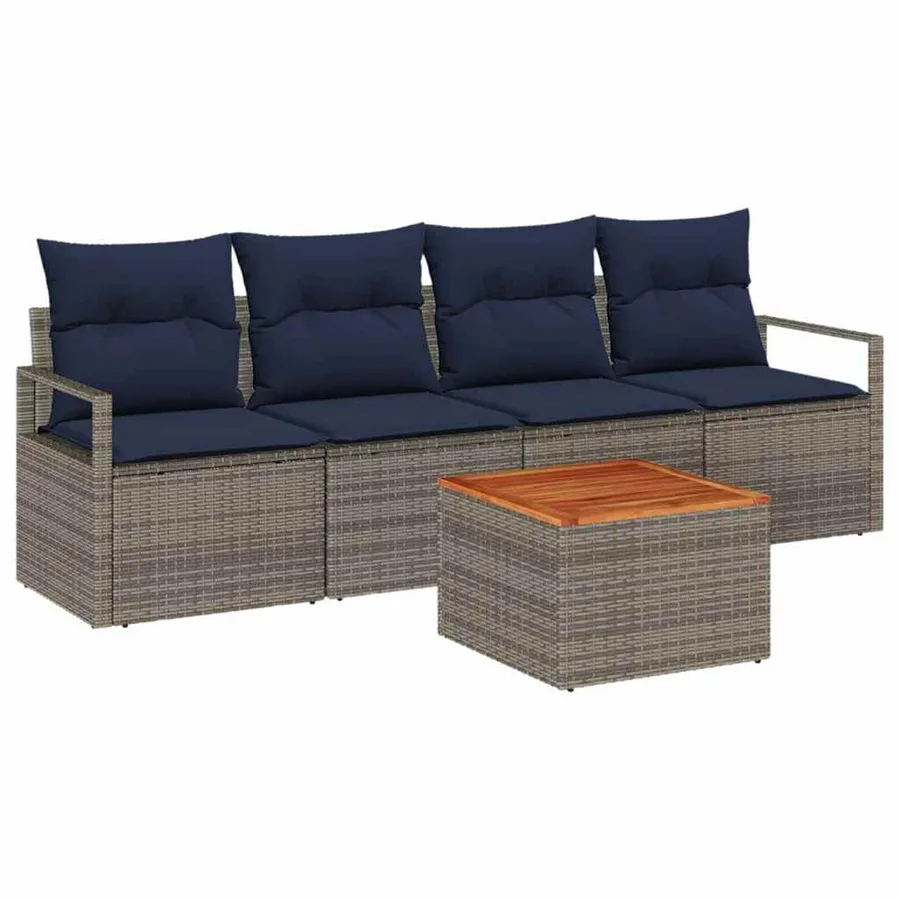 Ensemble de canapé de jardin avec coussin 5 pcs Gris polyrotin - 2