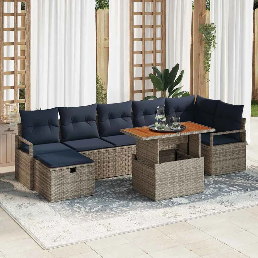 Ensemble de canapé de jardin avec coussin 8 pcs Gris polyrotin