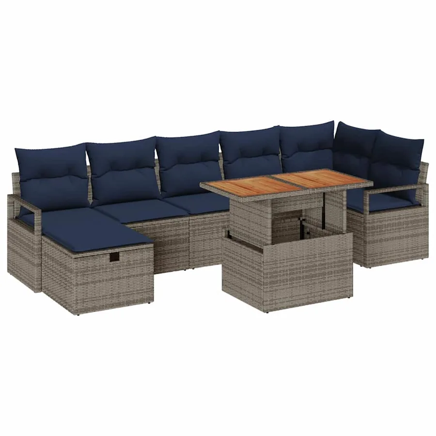 Ensemble de canapé de jardin avec coussin 8 pcs Gris polyrotin - 2