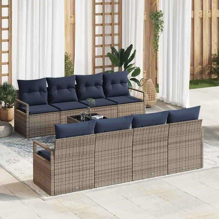 Ensemble de Canapés avec coussin 7 pcs Gris et bleu polyrotin