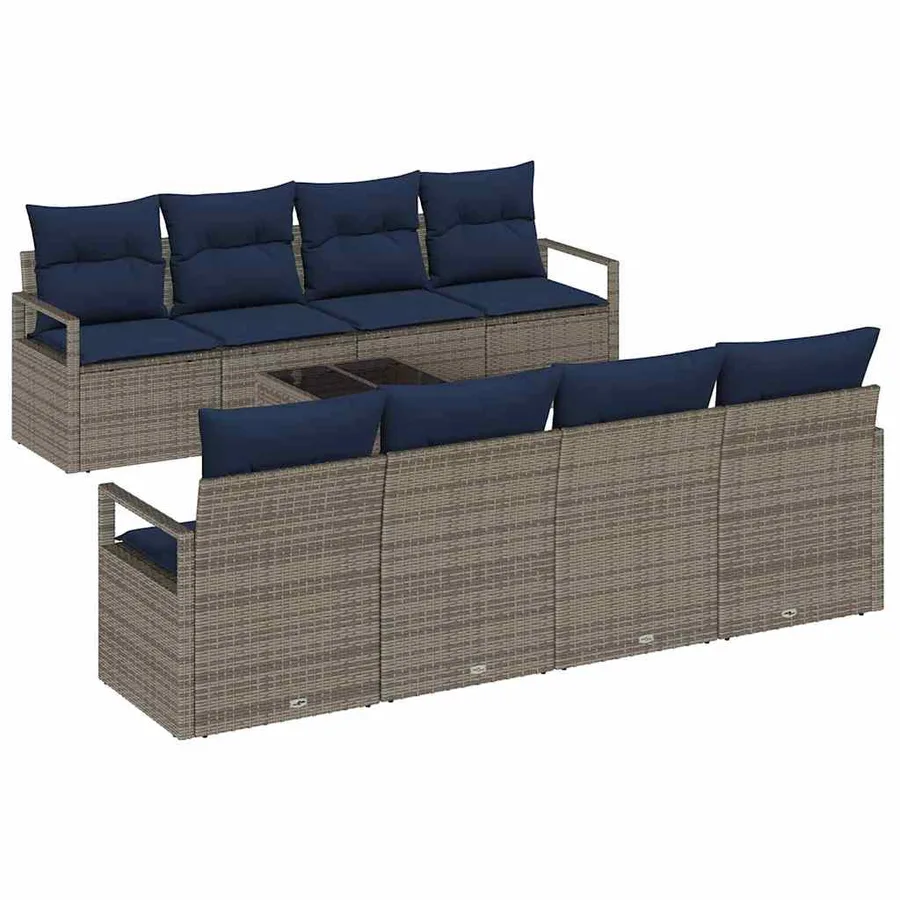 Ensemble de Canapés avec coussin 7 pcs Gris et bleu polyrotin - 2