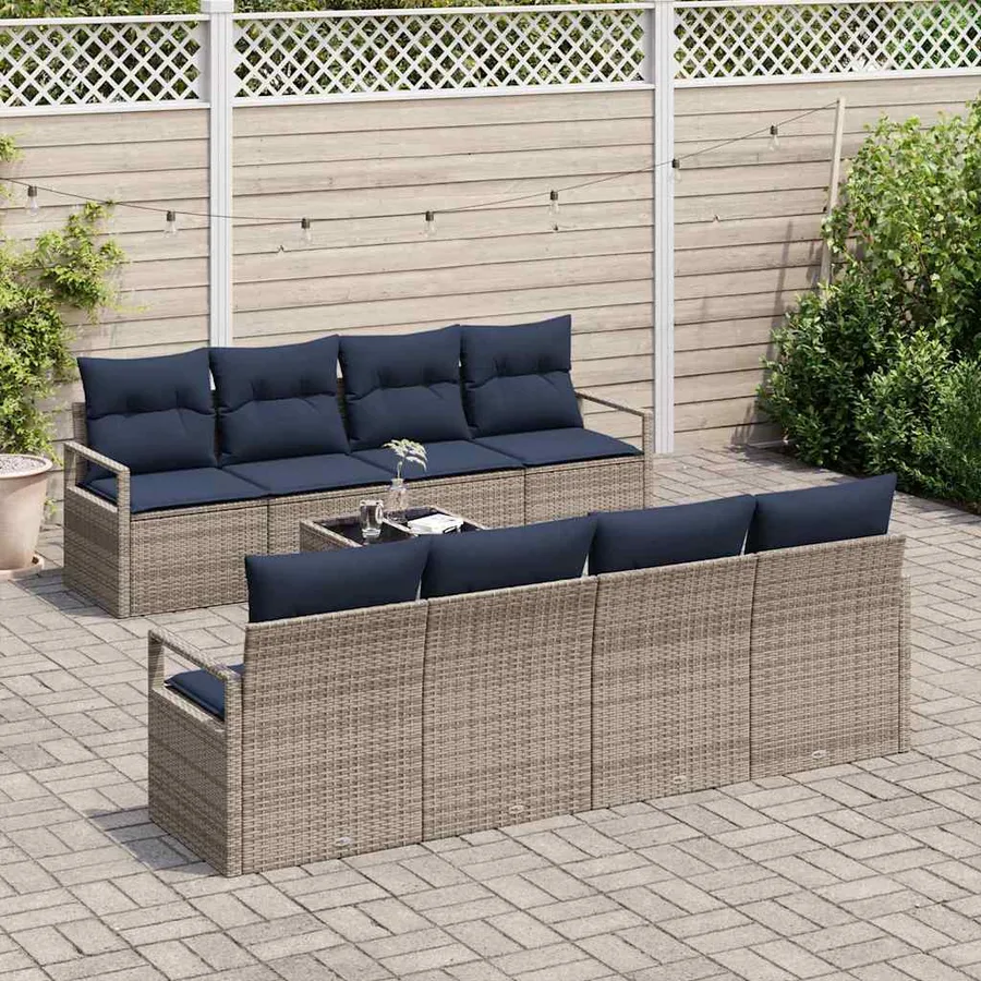 Ensemble de Canapés avec coussin 7 pcs Gris et bleu polyrotin - 3