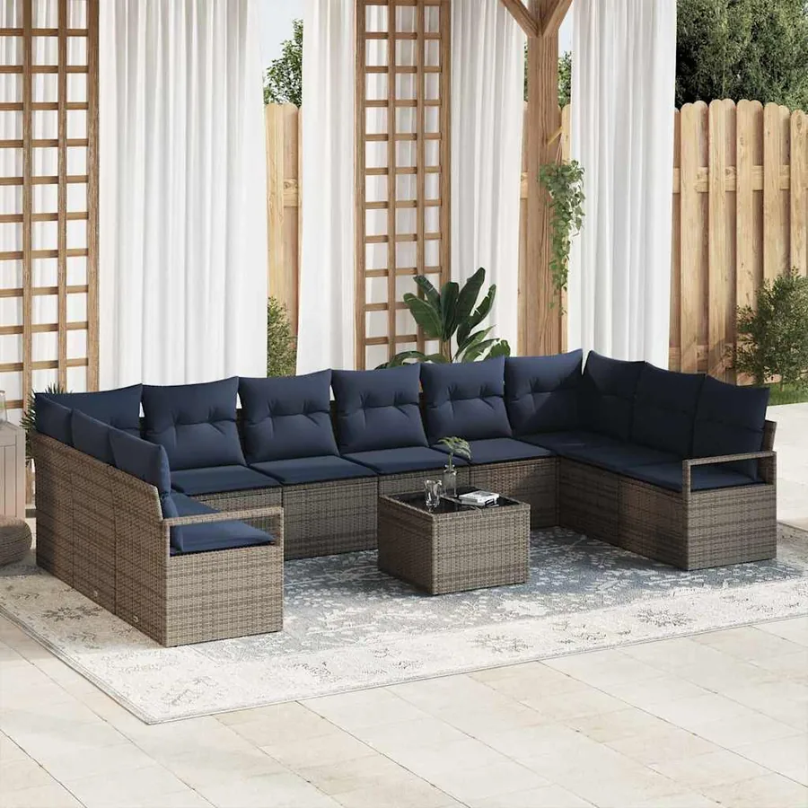 Ensemble de Canapés avec coussin 11 pcs Gris polyrotin