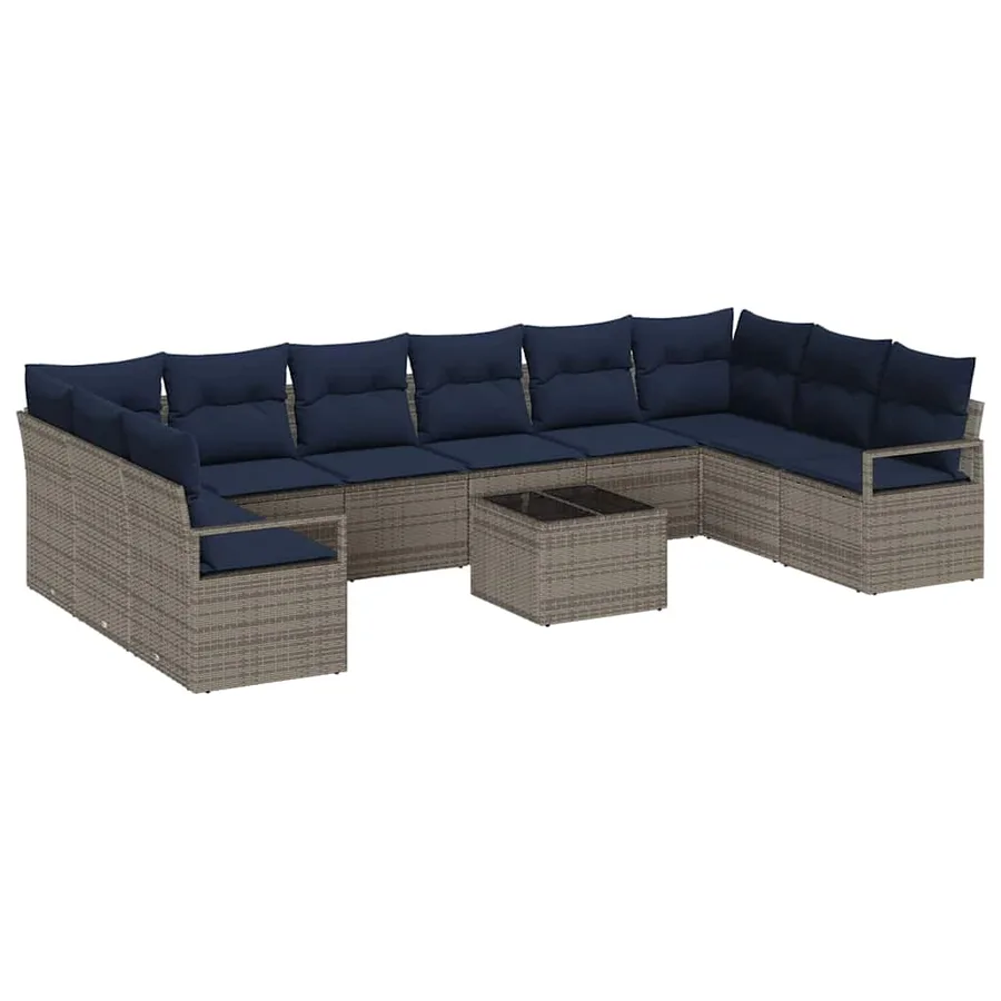Ensemble de Canapés avec coussin 11 pcs Gris polyrotin - 2