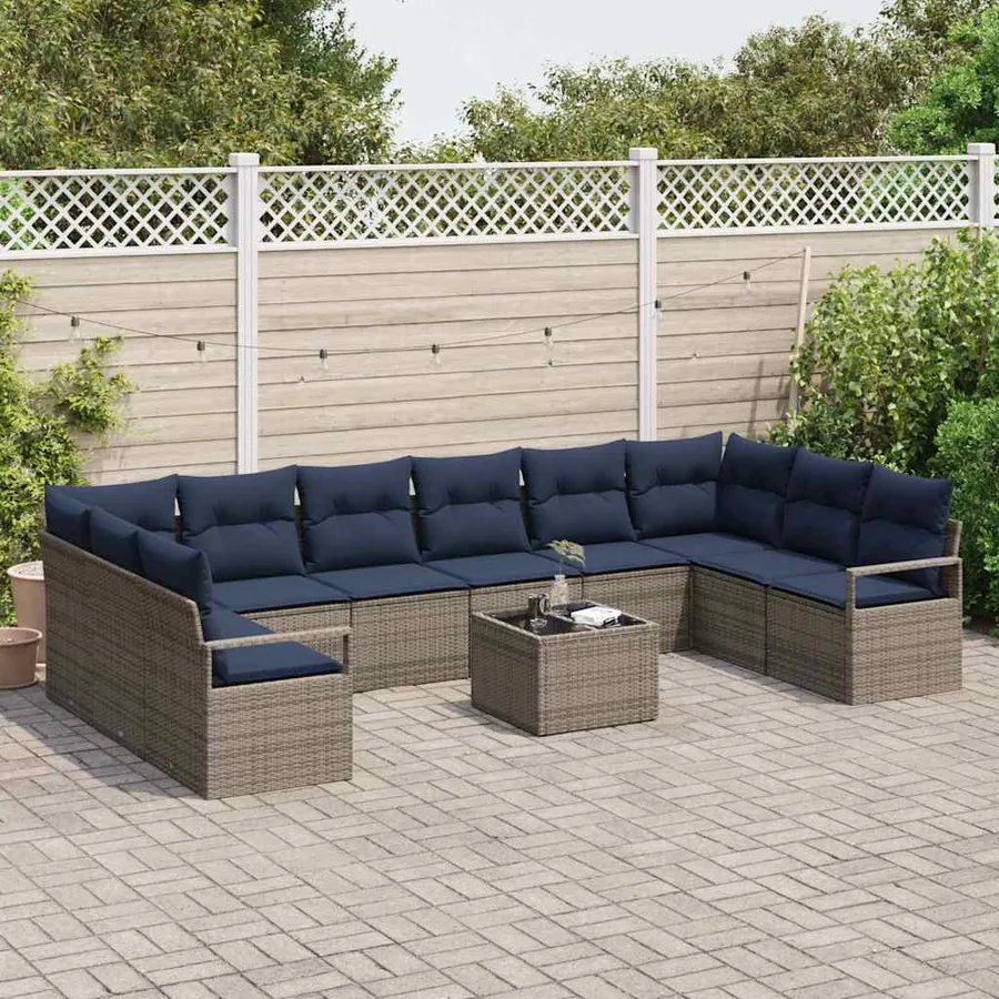 Ensemble de Canapés avec coussin 11 pcs Gris polyrotin - 3