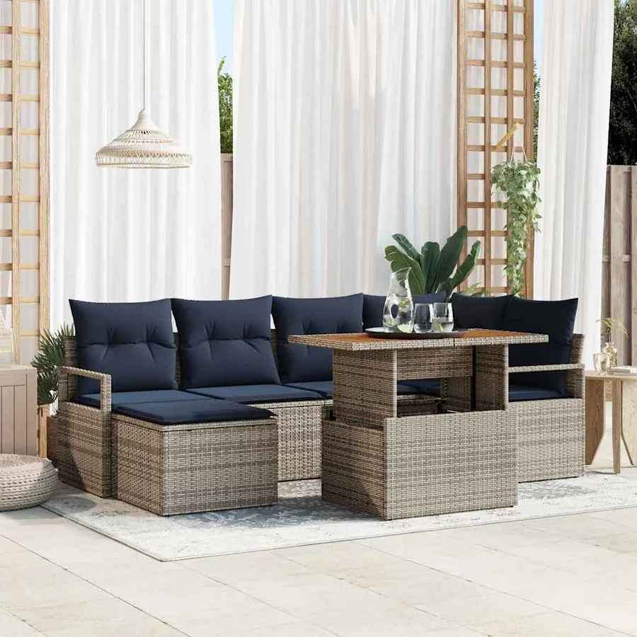 Ensemble de canapé de jardin 7 pcs Gris et marine