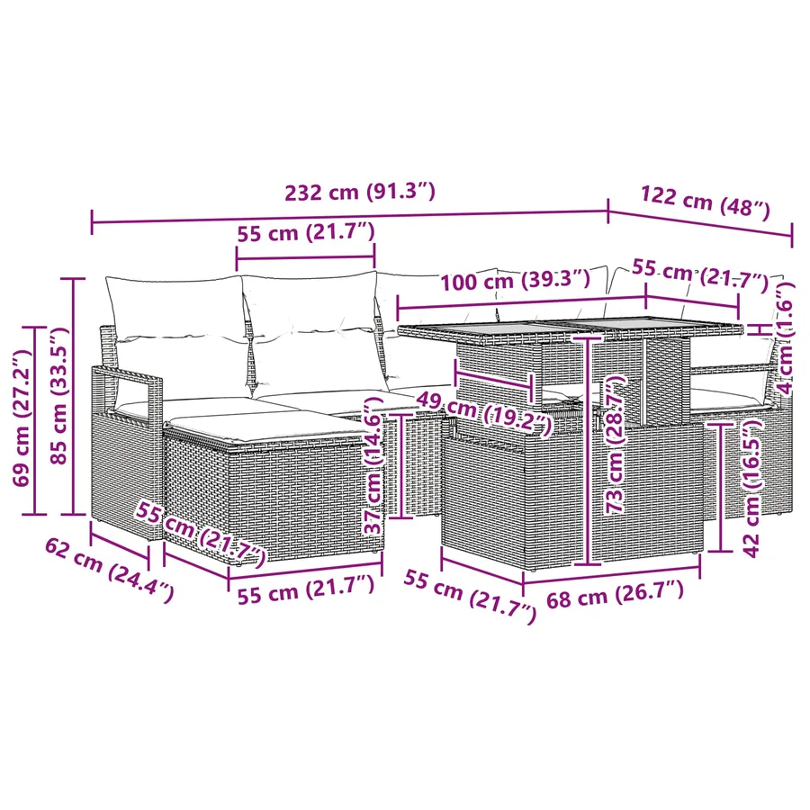 Ensemble de canapé de jardin 7 pcs Gris et marine - 12