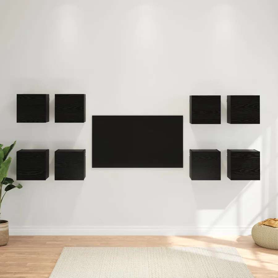 Meuble TV mural 8 pcs Chêne noir 30,5 x 30 x 30 cm