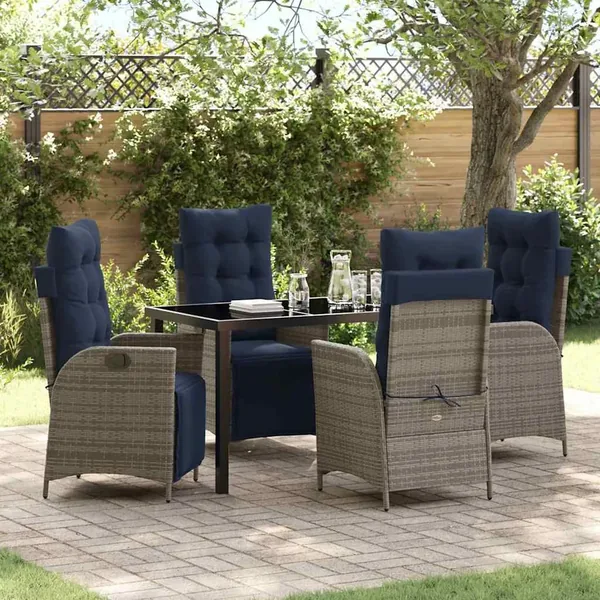 Ensemble de salle à manger pour jardin 5 pcs Gris et Noir Rotin