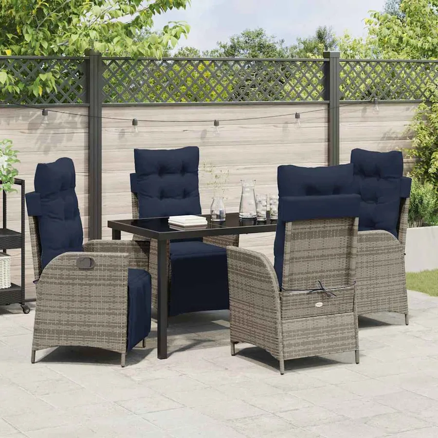 Ensemble de salle à manger pour jardin 5 pcs Gris et Noir Rotin - 4