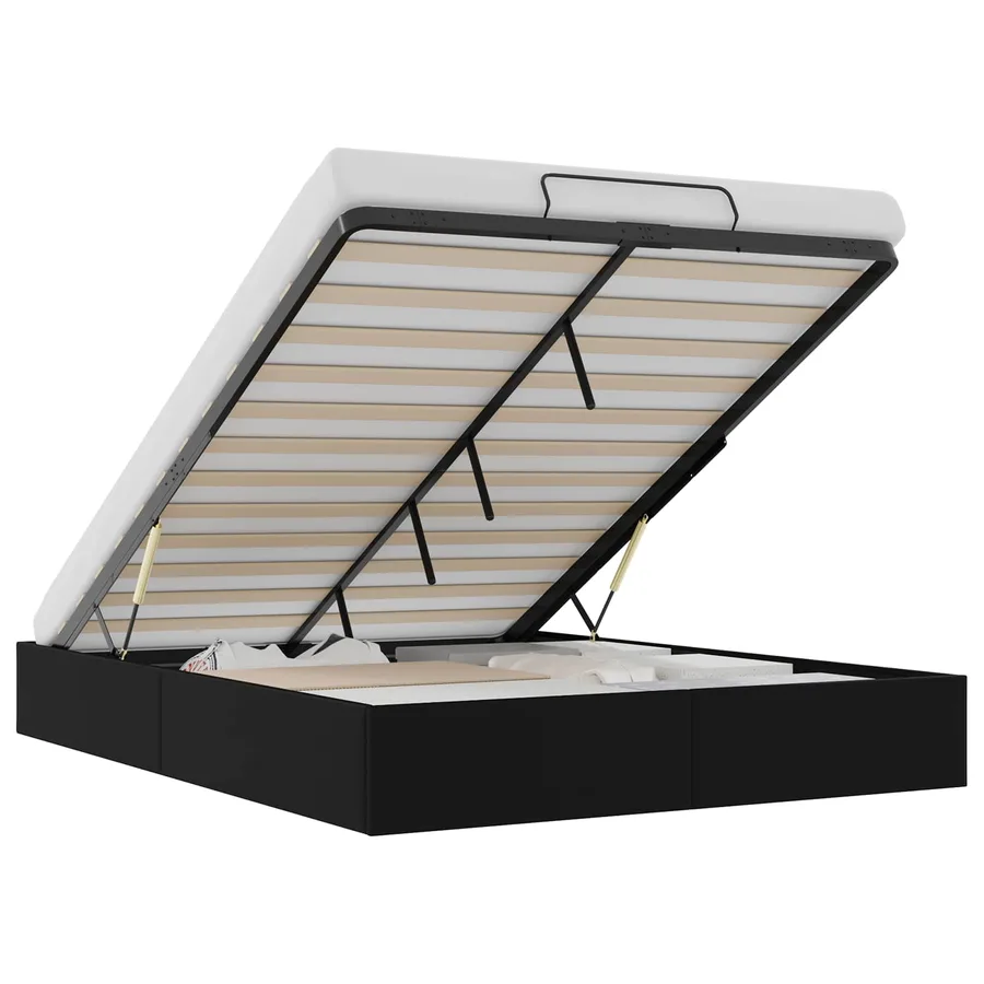 Cadre de lit ottoman Noir Lit double classique Simili cuir - 2