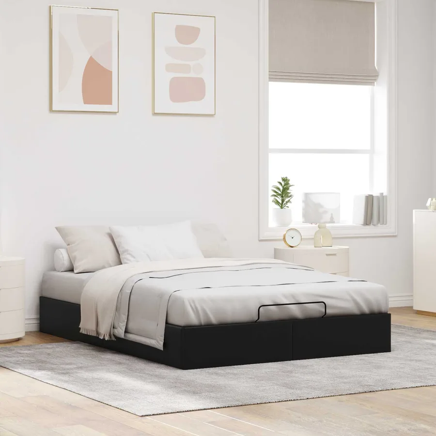 Cadre de lit ottoman Noir Lit double classique Simili cuir - 4