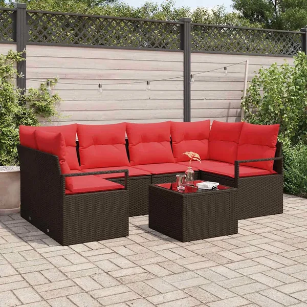 Ensemble de Canapés 7 pcs Marron et rouge polyrotin
