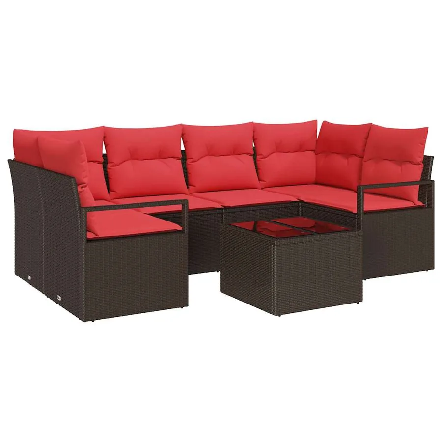 Ensemble de Canapés 7 pcs Marron et rouge polyrotin - 2
