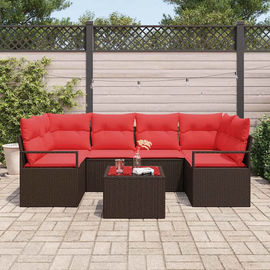 Ensemble de Canapés 7 pcs Marron et rouge polyrotin - 3