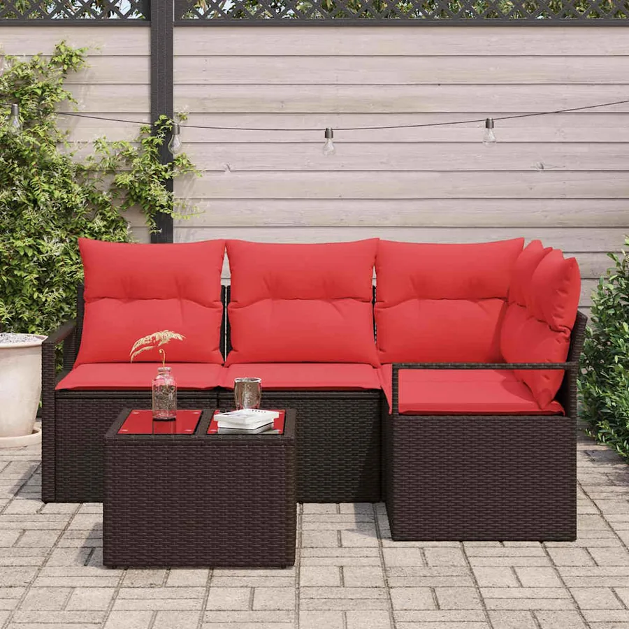 Ensemble de Canapés avec coussin 5 pcs Marron polyrotin