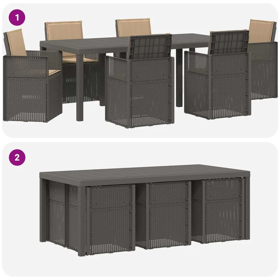 Ensemble de salle à manger pour jardin avec coussin 7 pcs PP - 10
